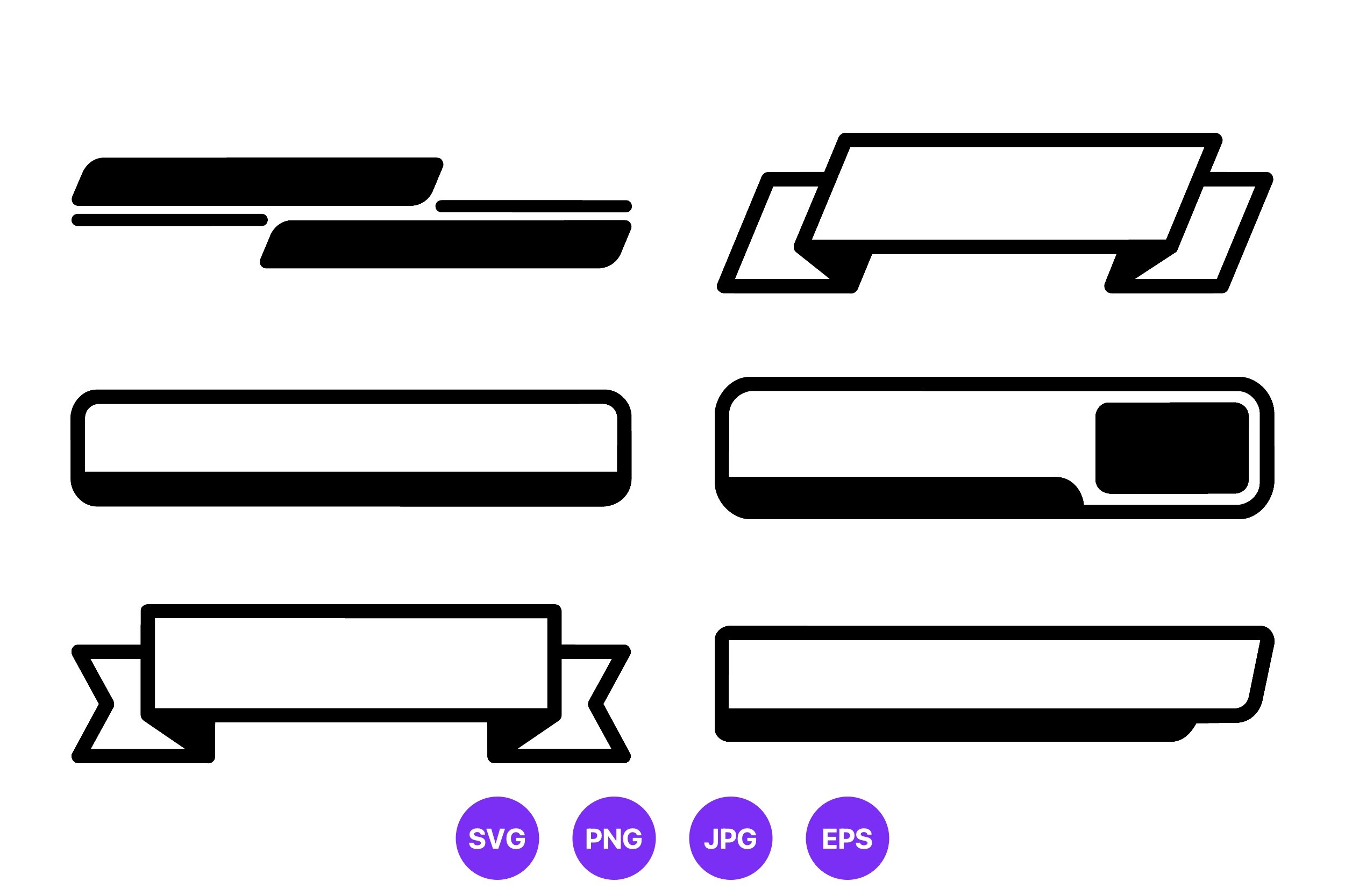 Black White Flat Banner Shapes Set