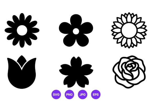 Black White Floral Icon Set