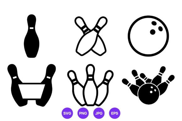 Bowling Pins and Ball Vector Icons