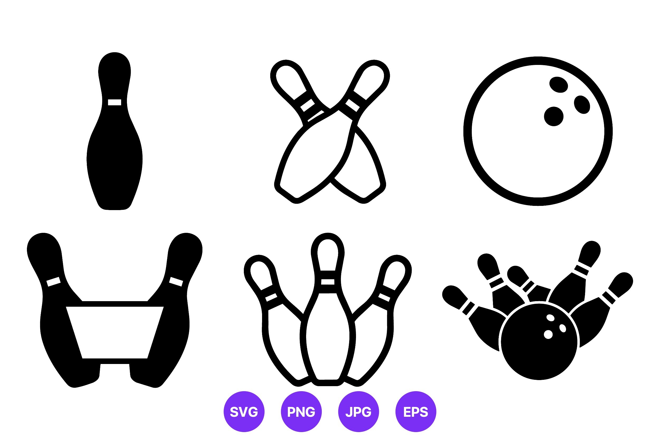 Bowling Pins and Ball Vector Icons