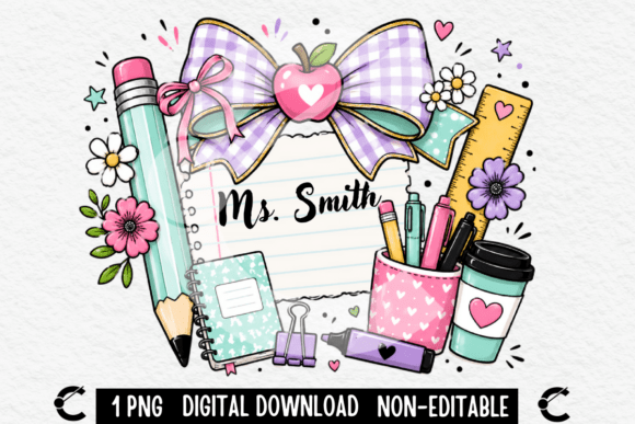 Custom Teacher Name Purple Coquette Bow