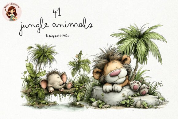 Cute Jungle Animals PNG Clipart Afbeelding Afdrukbare Illustraties Door Nicolle's Colorful Art