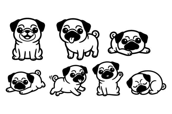 Cute Pug Dog Vector Art Set SVG for Cricut HTV pet shirt cutting