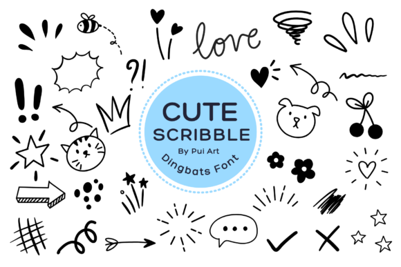 Preview of Cute Scribble Doodle dingbat font
