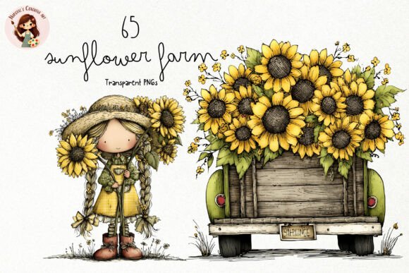 Cute Sunflower Farm PNG Clipart Grafik Druckbare Illustrationen Von Nicolle's Colorful Art