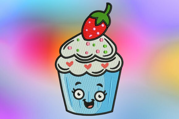 Cute Vanilla Strawberry Cupcake Dessert & Sweets Embroidery Design By 366Designs