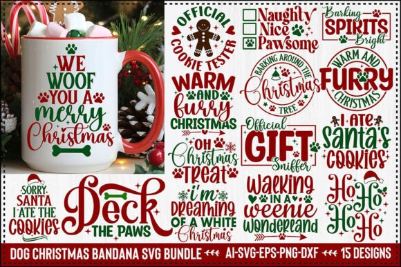 Dog Christmas bandana SVG bundle with festive designs
