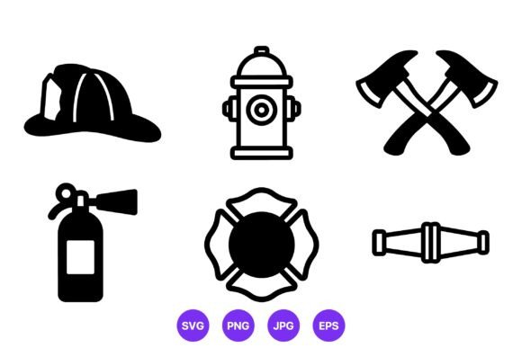 Fireman Tools Vector Icons Set