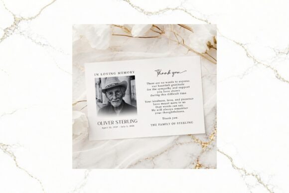 Funeral Thank You Card B&W Canva FR005