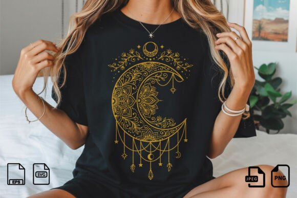 Golden Crescent Moon SVG Graphic T-shirt Designs By trendyhunt43