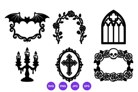 Gothic Frame Set Black Silhouettes