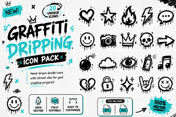 Graffiti Dripping Urban Icon Sticker Set
