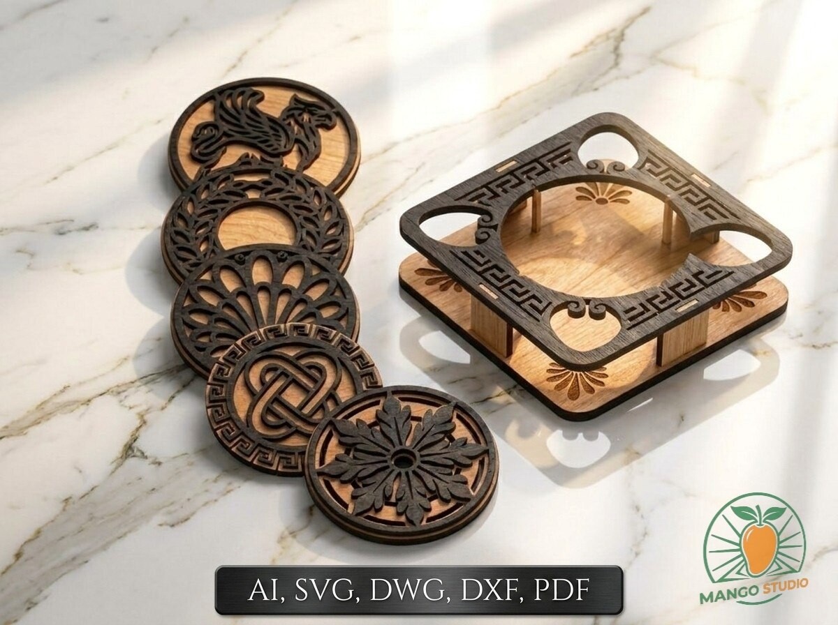 Greek Coaster & Holder Laser Cut SVG