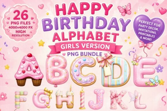 Happy Birthday Alphabet PNG | Girls