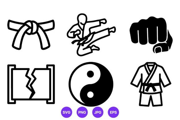 Karate Black Belt Fighter Vector Icons