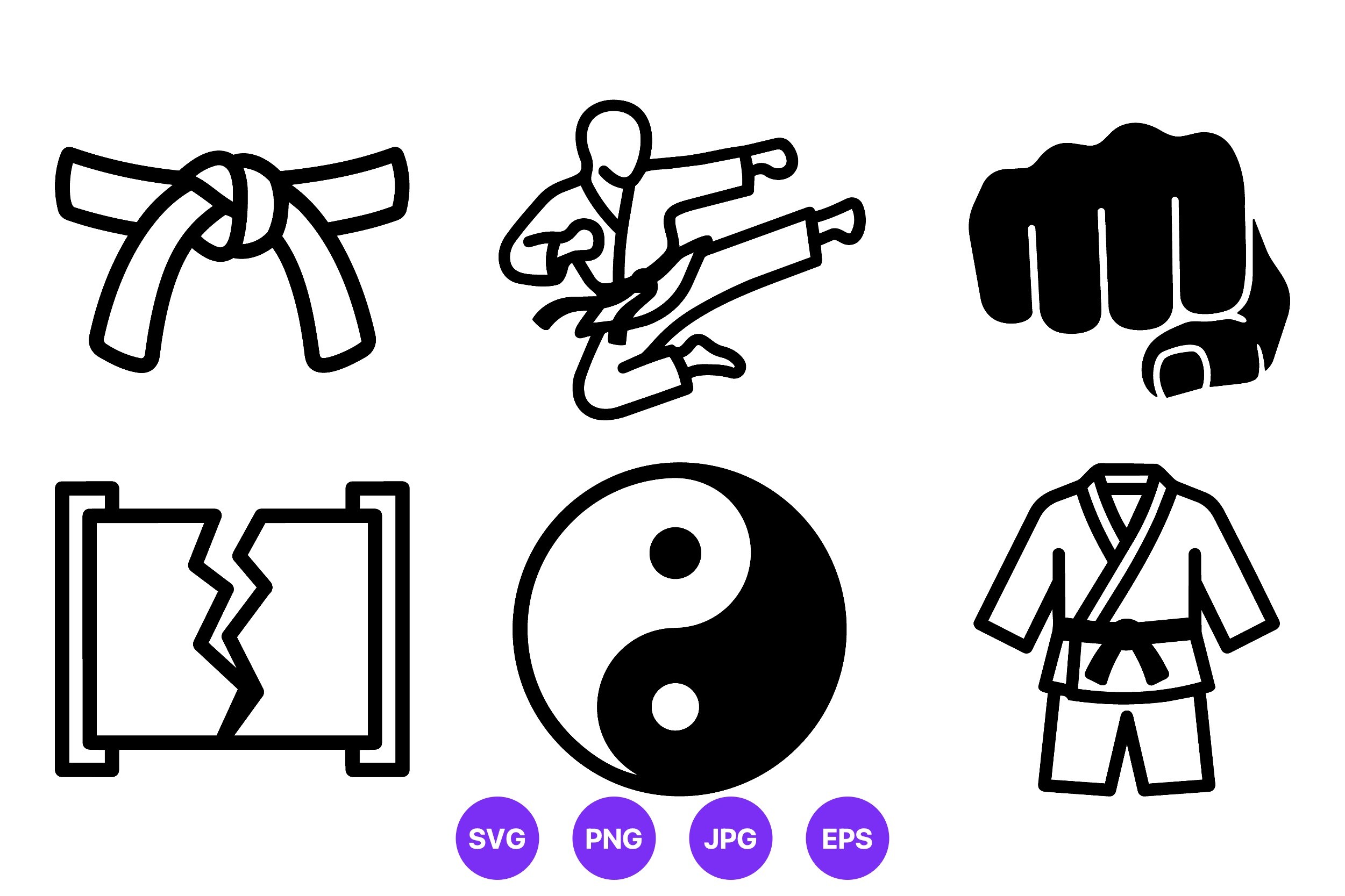 Karate Black Belt Fighter Vector Icons