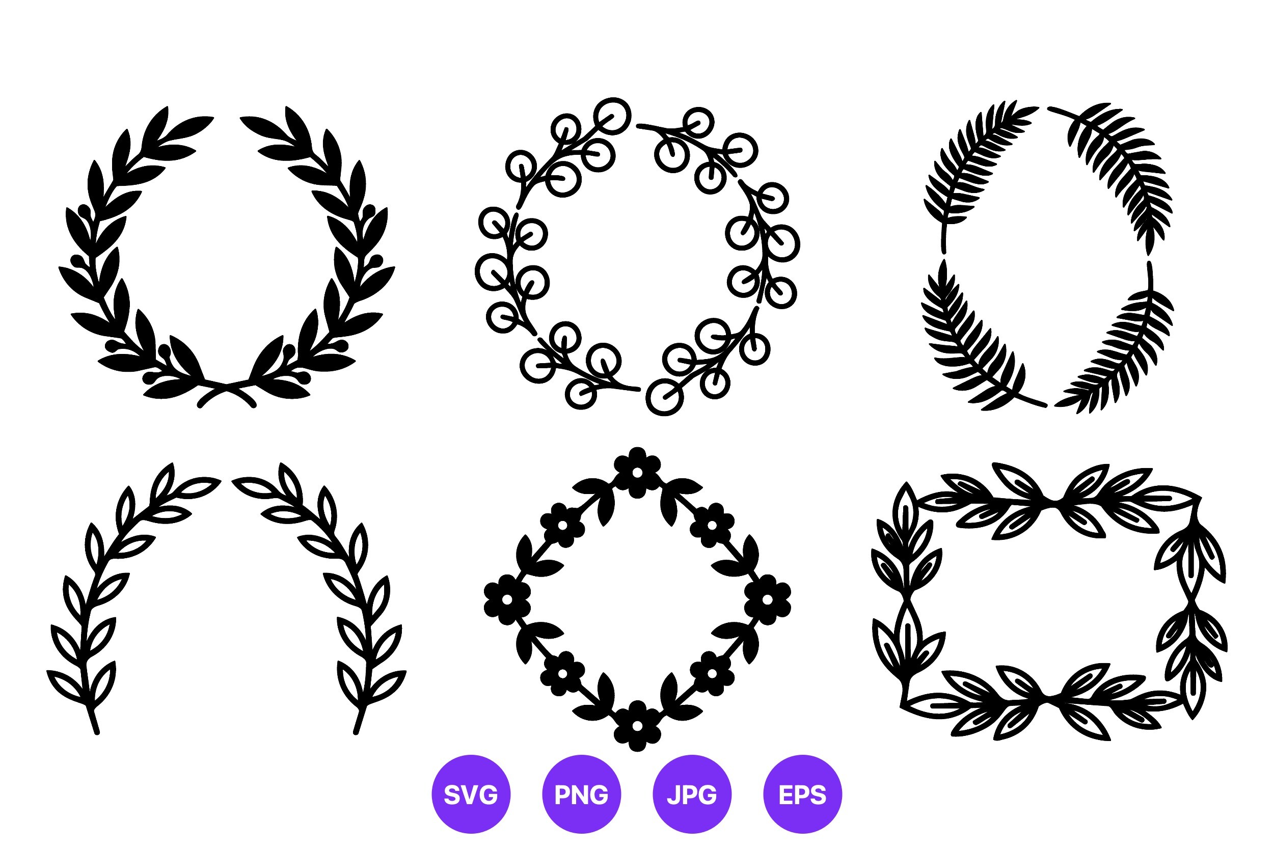 Laurel Wreath Floral Frames Black Set