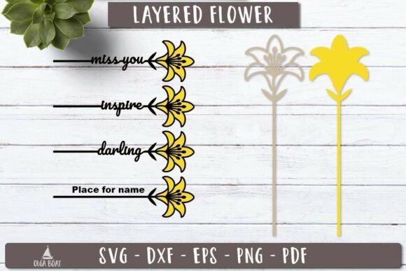 Lily Flower Name SVG 3d Layered Laser Laser Cutting By Olga Boat Design