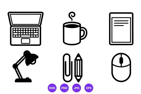 Office Icons Black White Line Art Set Graphic by DesignVectx · Creative ...