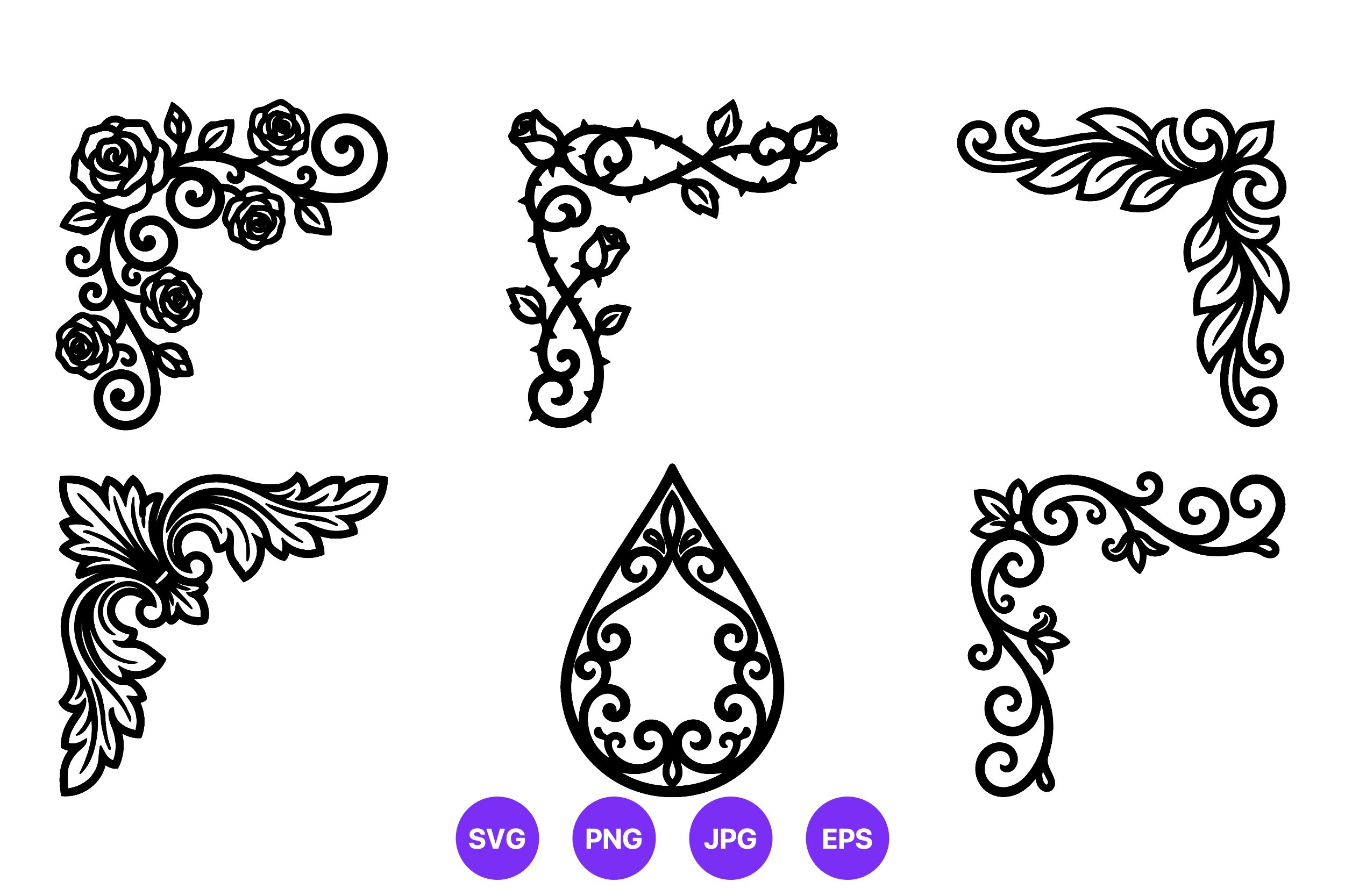 Ornamental Floral Corners Vector Set