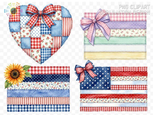 Patriotic Patchwork PNG Bundle, 4of July Afbeelding AI transparante PNG's Door MICON DESIGNS