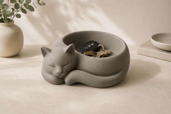 Sleeping Cat Key Bowl Stl 3d Printing