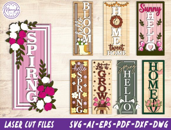Spring Porch Sign Laser Cut SVG Bundle Laser Cutting By Marusha