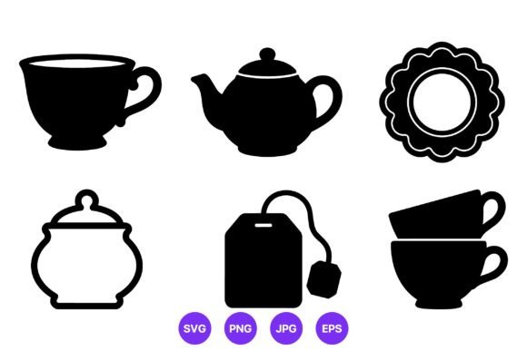 Tea Set Black Silhouette Vector Art