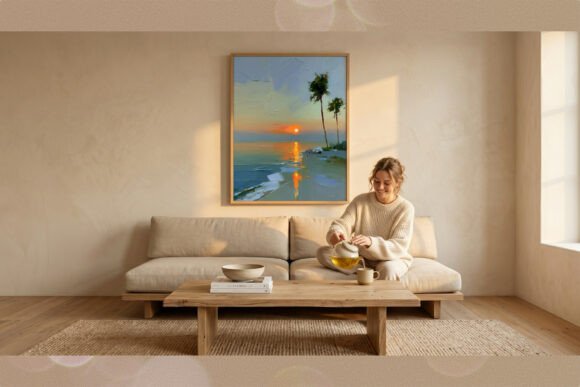 Tropical Beach Sunset Impasto Wall Art
