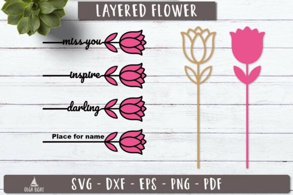 Tulip Flower Name SVG 3d Layered Laser Laser Cutting By Olga Boat Design
