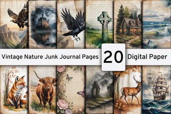 Vintage Nature Junk Journal Pages Grafik Hintegründe Von design studio3