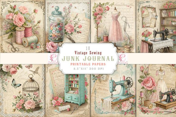 Vintage Sewing Junk Journal Pages Graphic Backgrounds By Craftfiles-SVG