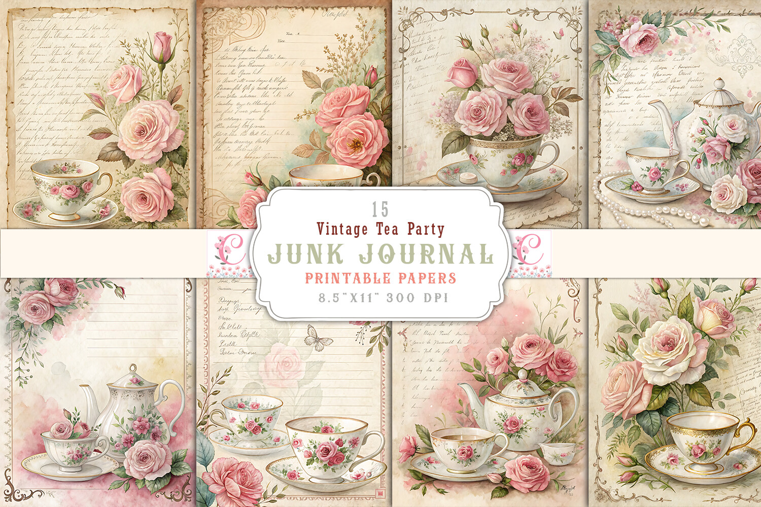 Vintage Tea Party Junk Journal Pages Graphic by Craftfiles-SVG ...