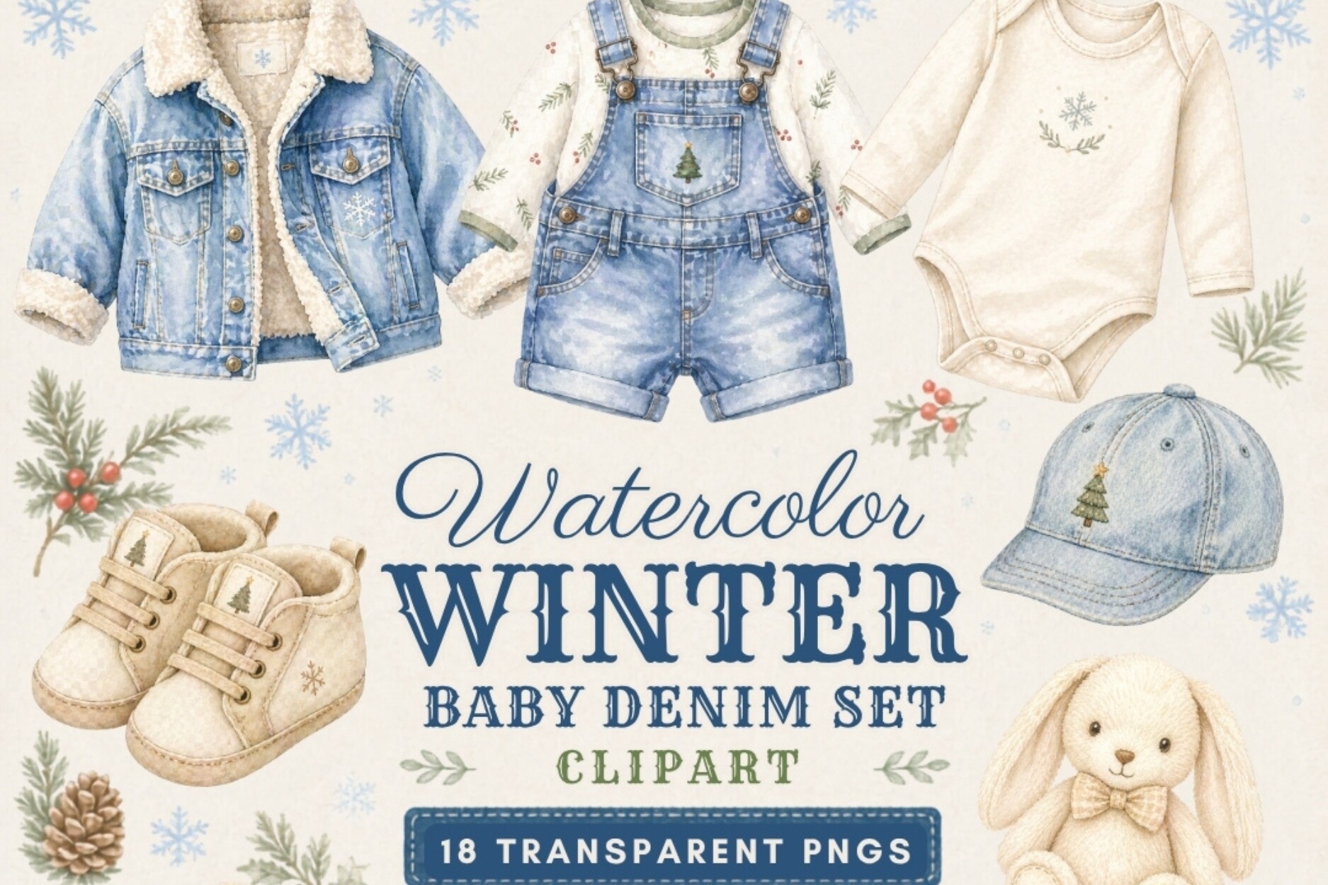 Winter Baby Denim Clipart | Watercolor