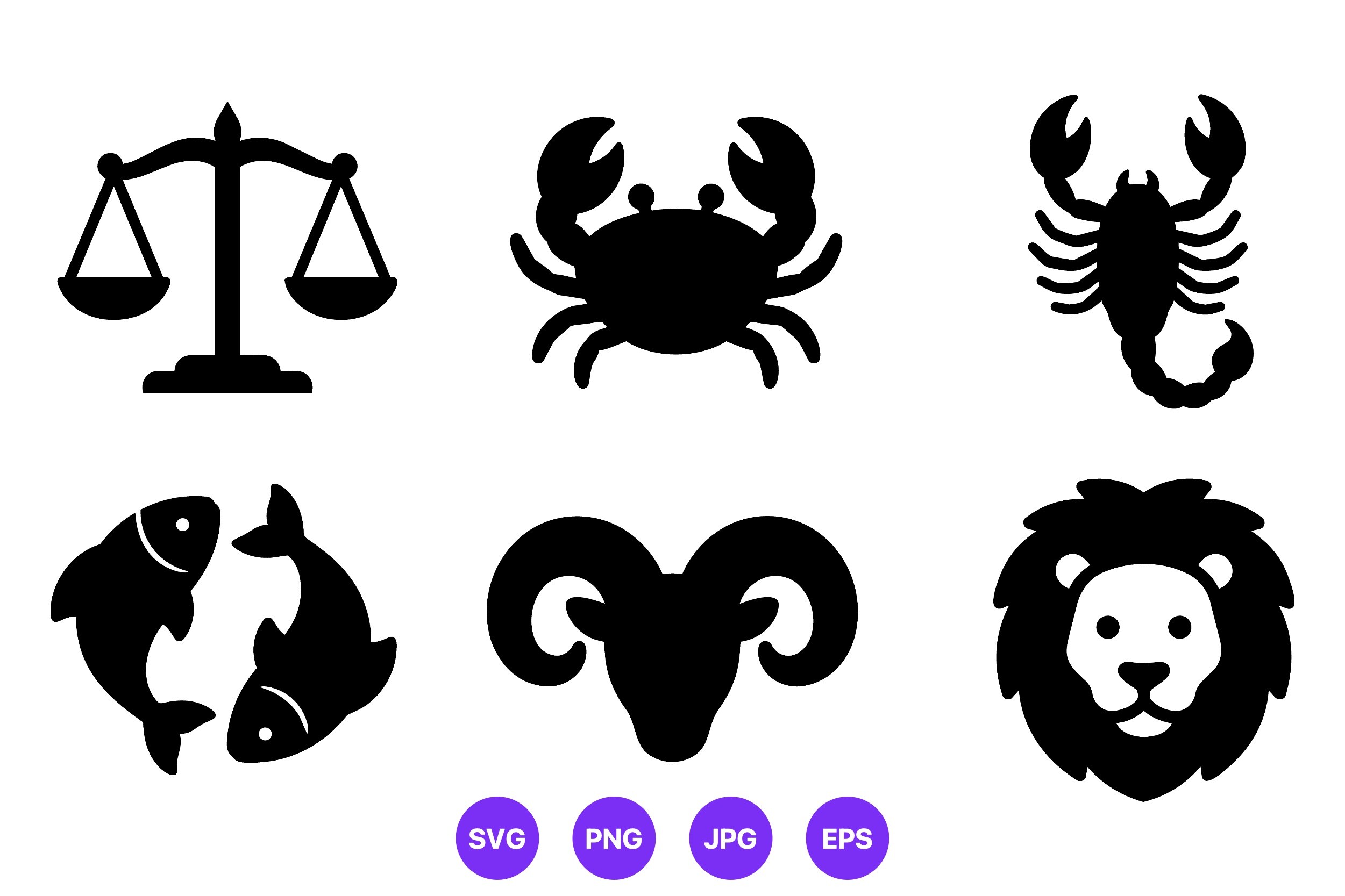 Zodiac Signs Silhouette Vector Icons