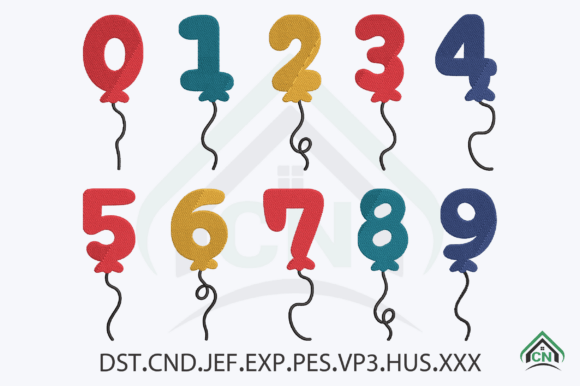 Balloon Numbers Embroidery Design Birthdays Embroidery Design By CraftNest