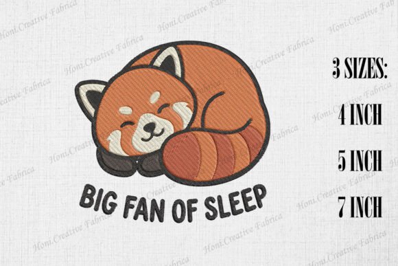 Big Fan of Sleep Cute Red Panda Nursery Embroidery Design By Honi.designs