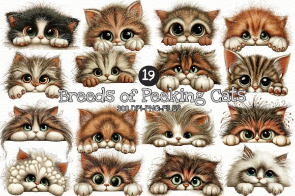 Breeds of Peeking Cats New Clipart Gráfico Ilustrações em IA Por Designworld