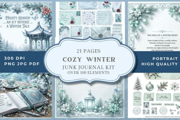 Cozy Christmas Junk Journal Kit Graphic AI Graphics By Traveling Designer Studio