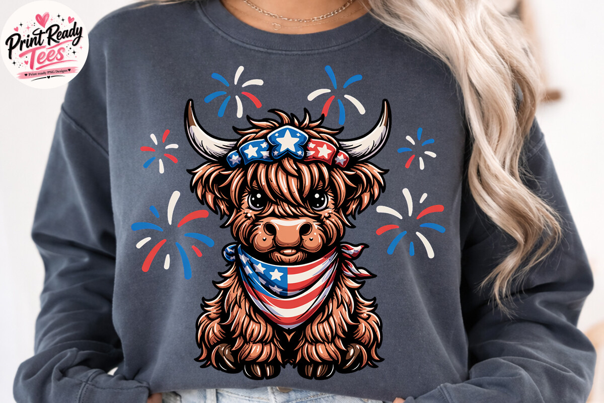 Cute Highland Cow Patriotic PNG Graphic by PrintReadyTees · Creative ...