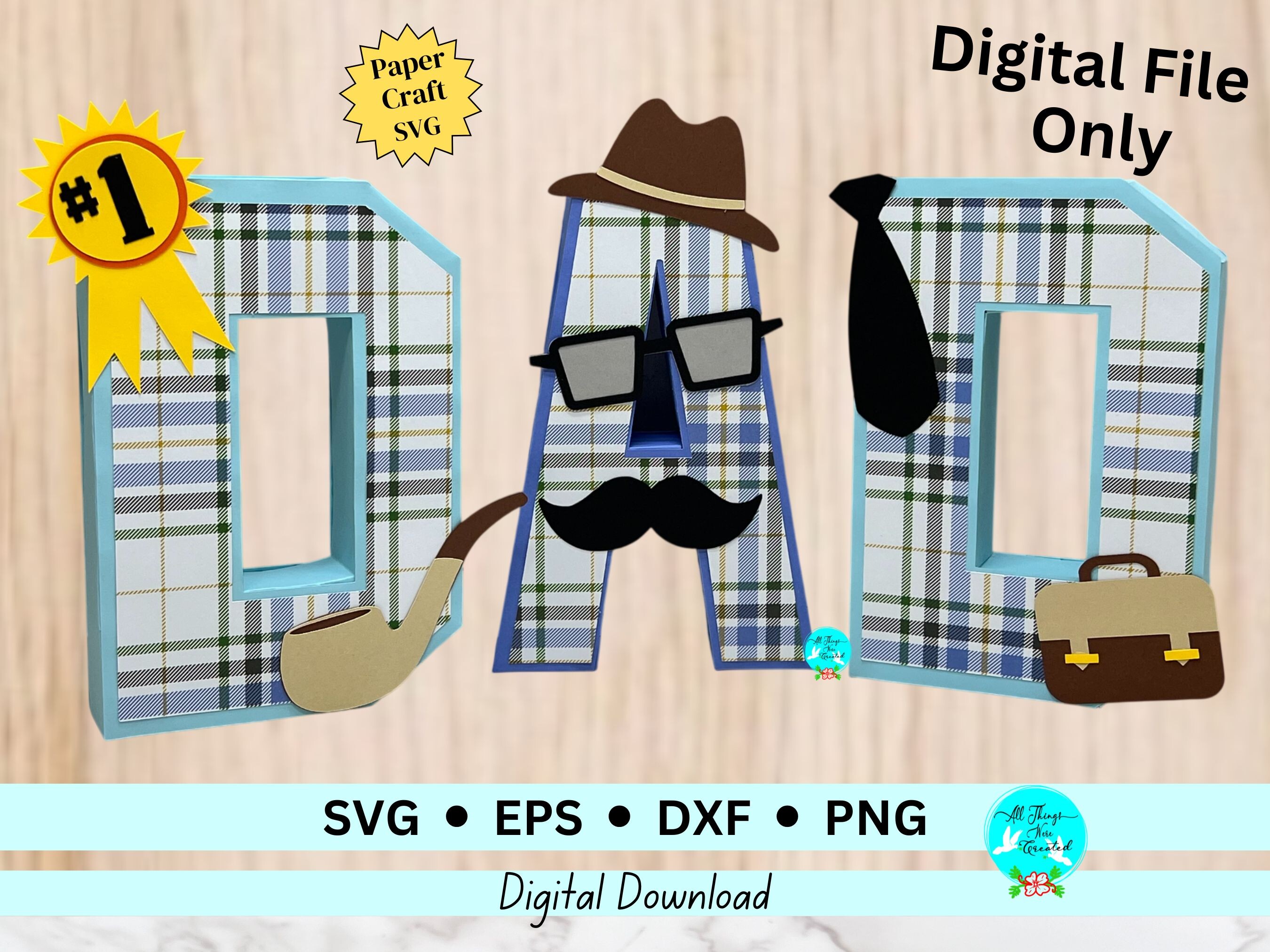 Dad 3D Letters Paper Craft SVG spelling DAD in dimensional block letters
