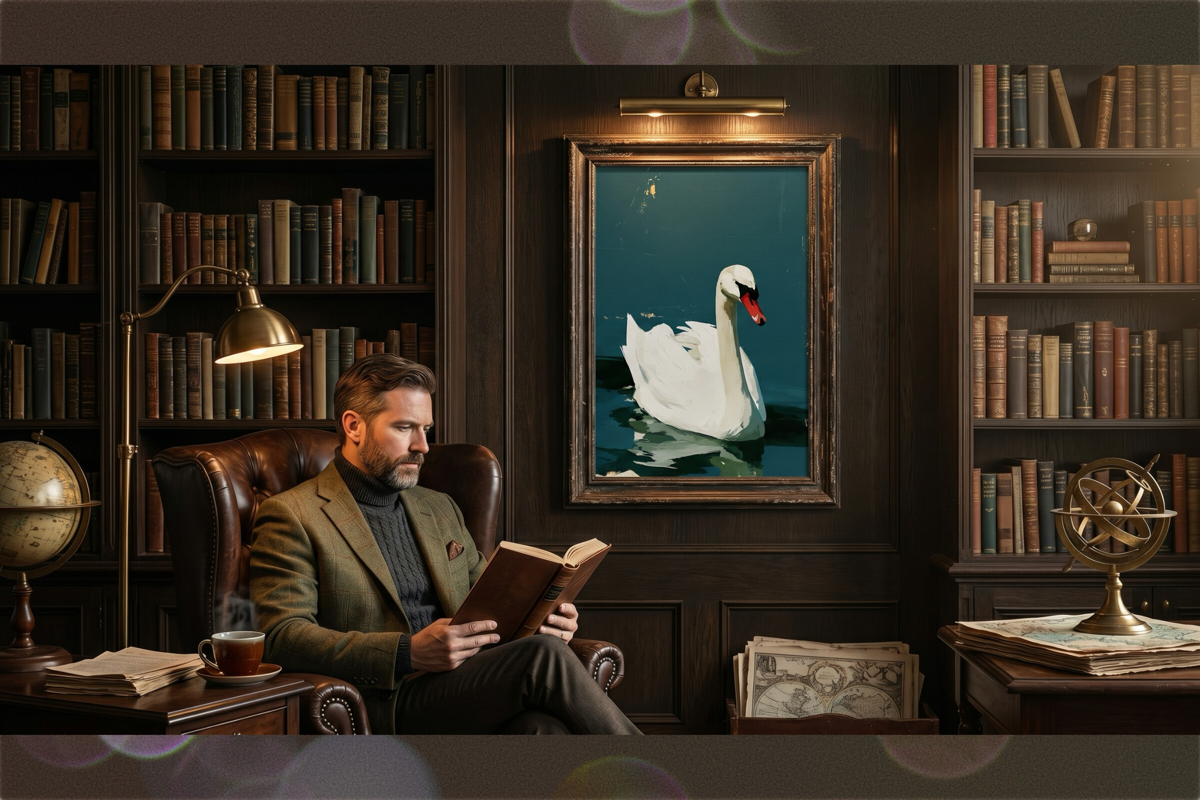 Elegant Mute Swan Deep Teal Impasto Art