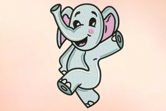 Happy Waving Elephant Embroidery Baby Animals Embroidery Design By 366Designs