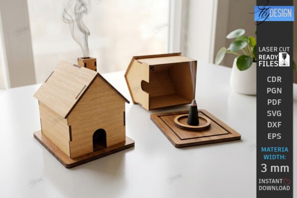 House Incense Cone Burner Laser Cut |CNC Laser Cutting By flydesignsvg