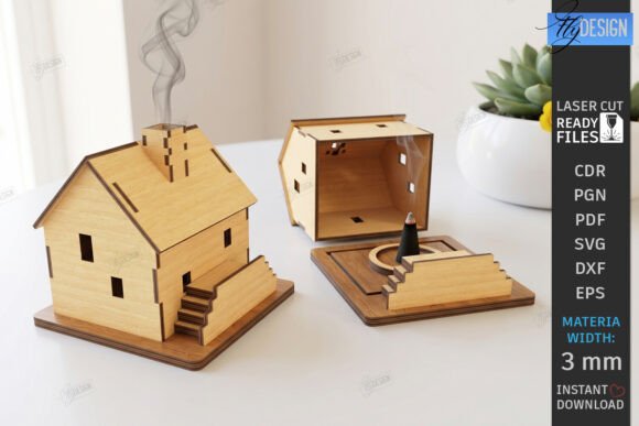 House Incense Cone Burner Laser Cut |CNC Laser Cutting By flydesignsvg