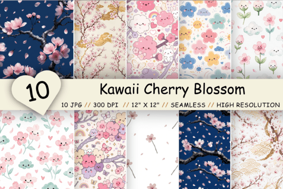 Kawaii Cherry Blossom Digital Paper Graphic Patterns By Florid Printables