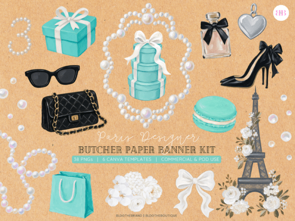 Paris Themed Paper Banner Clipart Kit Graphic Print Templates By BLDGtheBrand