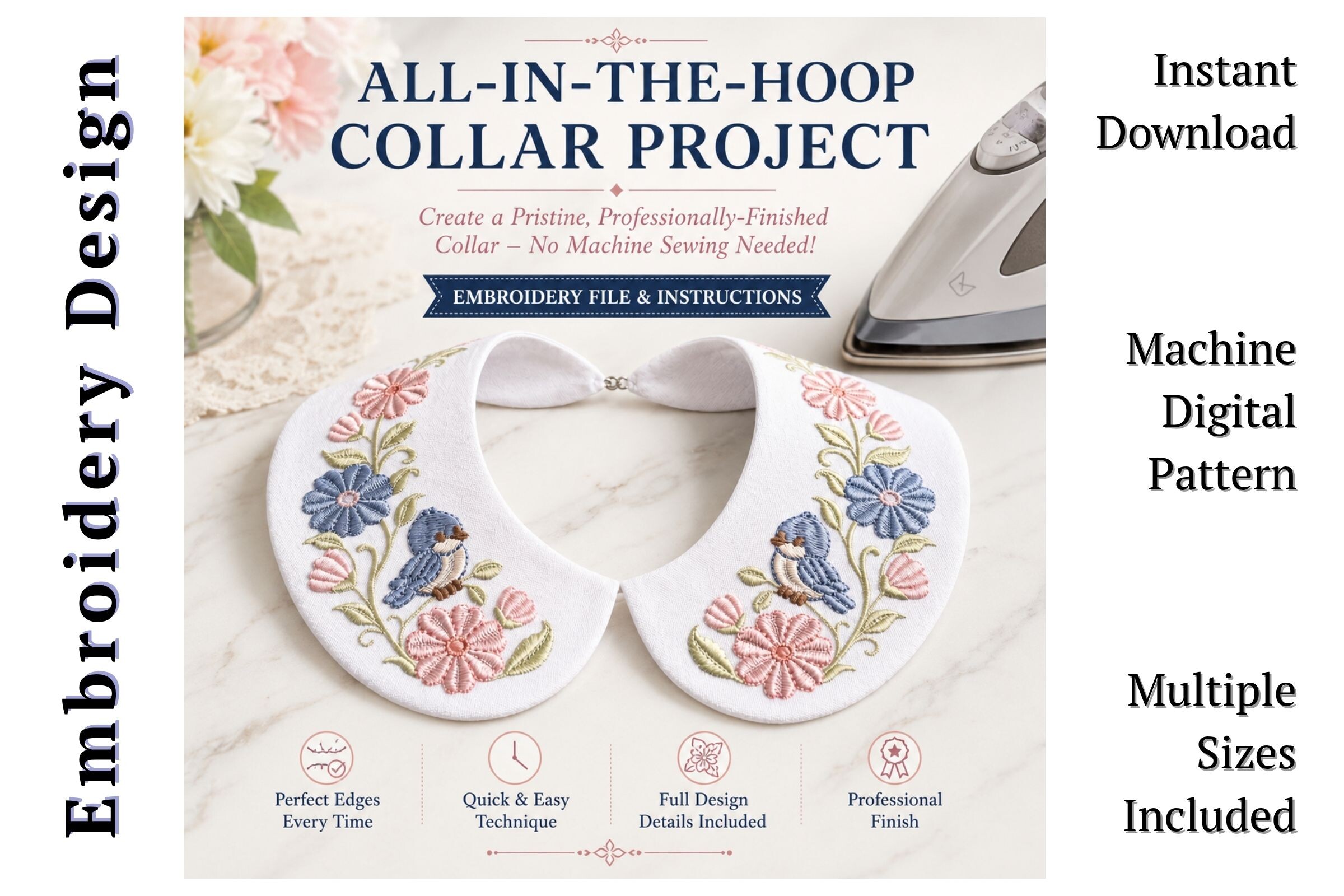 Peter Pan Floral Bird in-the-Hoop Collar