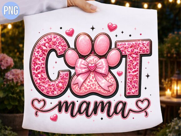 pink glitter leopard cat mama sublimation PNG shirt design