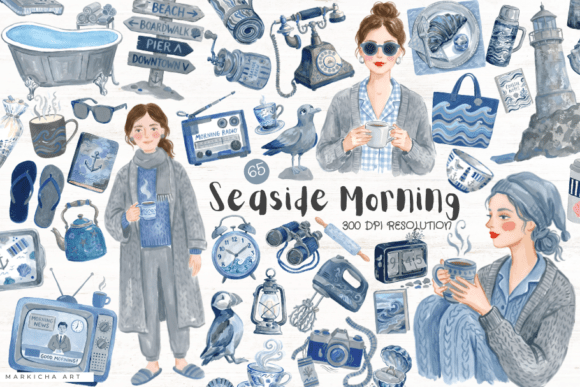 Seaside Morning Ritual Clipart Graphic AI Illustrations By Markicha Art